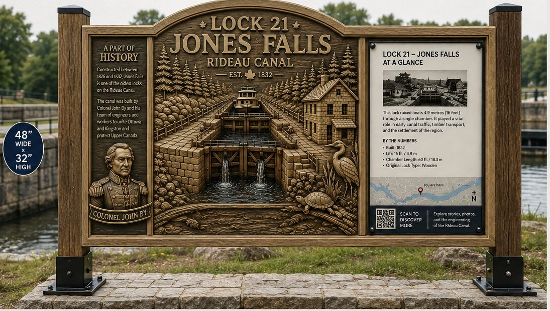 Concept rendering of the Jones Falls carved interpretive sign